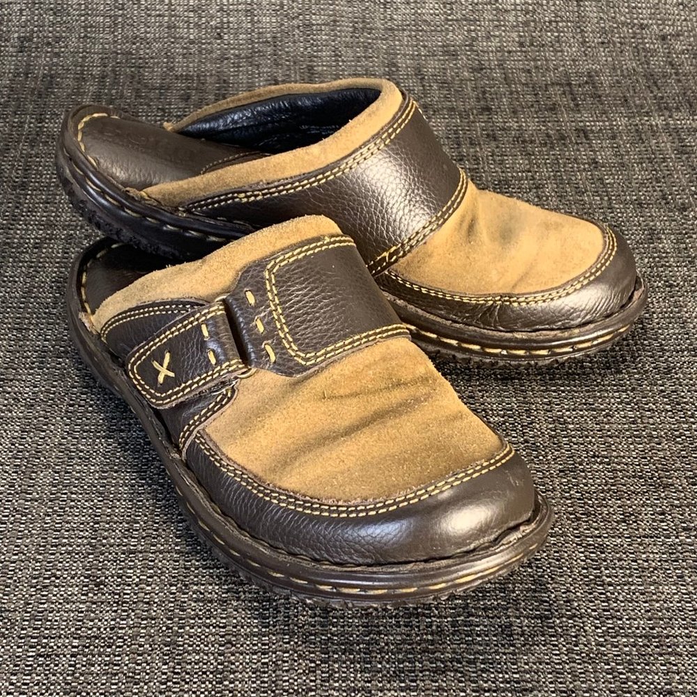 Born Womens 6 (36.5) Alain Tan Suede Brown Leather Slip-on Loafers Slides Mules